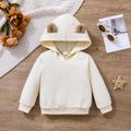2pcs Baby Boy/Girl 100% Cotton Bear Embroidered Denim Overalls Solid Long-sleeve 3D Ears Hoodie Set Apricot image 4