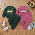 2pcs Baby Boy/Girl Letter Print Long-sleeve Quilted Sweatshirt and Sweatpants Set Green image 1