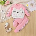 2pcs Baby Girl Pink Long-sleeve 3D Ears Fuzzy Sweatshirt and Sweatpants Set Pink image 1