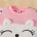 2pcs Baby Girl Pink Long-sleeve 3D Ears Fuzzy Sweatshirt and Sweatpants Set Pink image 3