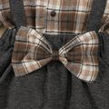 2pcs Baby Girl 100% Cotton Plaid Ruffle Bow Front Spliced Long-sleeve Dress with Headband Set Black image 5