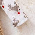 Christmas 3pcs Baby Girl Allover Print Ruffle Long-sleeve Spliced Deer Embroidered Sherpa Fleece Dress and Headband with Calf Sleeves Set Beige image 5