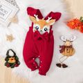 Christmas Baby Girl Deer Graphic Red Corduroy Flutter-sleeve Bow Front Overalls Red image 1