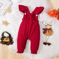 Christmas Baby Girl Deer Graphic Red Corduroy Flutter-sleeve Bow Front Overalls Red image 2