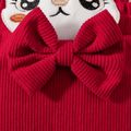 Christmas Baby Girl Deer Graphic Red Corduroy Flutter-sleeve Bow Front Overalls Red image 5