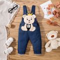 2pcs Baby Boy 100% Cotton Denim Bear Graphic Overalls and Bow Tie Decor Long-sleeve Romper Set Blue image 3