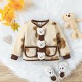 Baby Girl Stuffed Animal Design Thermal Polar Fleece Jacket Apricot image 1