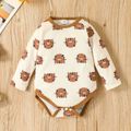 3pcs Baby Boy Allover Tiger Print Long-sleeve Romper and Corduroy Overalls with Hat Set Multi-color image 3