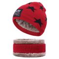 Toddler / Kid Stars Fleece Knitted Beanie Hat and Scarf Set Red