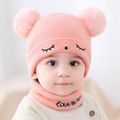 2-pack Baby / Toddler Double Pompon Letter Print Knit Beanie Hat and Scarf Set Pink image 1
