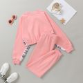 2-piece Kid Girl Letter Print Crop Pullover Sweatshirt and Solid Color Pants Casual Set Pink