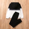 2-piece Kid Boy Letter Print Colorblock Hoodie Sweatshirt and Pants Casual Set Black/White image 2