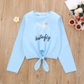 2-piece Kid Girl Butterfly Letter Print Tie Knot Long-sleeve Tee and Leggings Set Blue