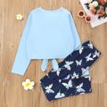 2-piece Kid Girl Butterfly Letter Print Tie Knot Long-sleeve Tee and Leggings Set Blue image 2