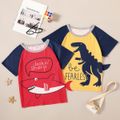 Trendy Kid Boy Letter Animal 3D Dinosaur Shark Sea Colorblock T-shirt Yellow