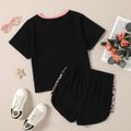 Trendy Kid Girl Colorblock Leopard Pink Casual Suits Black