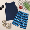 Trendy Kid Boy 2-piece Sleeveless Shark Stripe Print Shorts Suits Blue