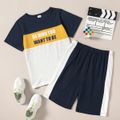 2-piece Kid Boy Letter Print Colorblock Short-sleeve T-shirt and Shorts Sporty Set Multi-color