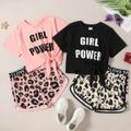 Pretty Kid Girl Sporty Letter Bowknot Leopard Print 2-piece Casual Set Pink