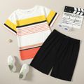 Trendy Kid Boy Stripe Colorblock 2-piece Sporty Casual Set Multi-color