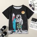Trendy Kid Boy Short-sleeve Astronaut Galaxy Print T-shirt Black image 1