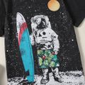 Trendy Kid Boy Short-sleeve Astronaut Galaxy Print T-shirt Black image 3