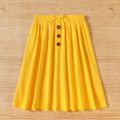 2-piece Kid Girl 100% Cotton Pleated Solid Tank Top and Bow Button Design Skirt Set Yellow