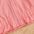 2-piece Kid Girl Ruffled Long-sleeve Zipper Solid Hoodie and Elasticized Pants Casual Set Pink