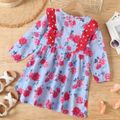 Toddler Girl Heart Print Ruffled Back Button Design Floral Print Long-sleeve Sweet Dress Multi-color