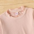 Toddler Girl Sweet Ruffle Collar Ribbed Solid Long-sleeve Top Pink