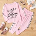 2-piece Toddler Girl Letter Leaf Print Long-sleeve Top and Elasticized Pants Casual Set Pink
