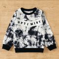 2-piece Kid Boy Letter Print Tie Dye Pullover Long-sleeve Top and Elasticized Pants Casual Set Black/White