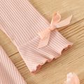 Toddler Girl Lettuce Trim Bowknot Design Ribbed Solid Long-sleeve Dress Pink