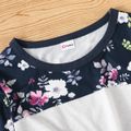 2-piece Kid Girl Floral Print Colorblock Tie Knot Long-sleeve Tee and Pants Set Blue