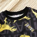 2-piece Kid Boy Letter Dinosaur Print Pullover Sweatshirt and Pants Set Yellow image 3
