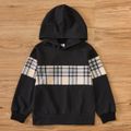 2-piece Kid Boy Plaid Colorblock Hoodie Sweatshirt and Pants Set Black