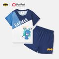 Batman 2-piece Toddler Boy Letter Print Colorblock Short-sleeve Tee and Elasticized Dark Blue Shorts Set Blue