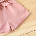 Kid Girl Button Design Sleeveless Belted Splice Rompers Jumpsuits Shorts Pink image 2