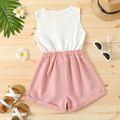 Kid Girl Button Design Sleeveless Belted Splice Rompers Jumpsuits Shorts Pink image 3