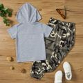 2pcs Kid Boy Letter Camouflage Print Colorblock Hooded Short-sleeve Tee and Pants Set CAMOUFLAGE
