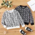 Kid Boy Letter Allover Print Casual Pullover Sweatshirt White image 1