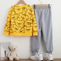 2pcs Kid Boy Cute Bear Print Sweatshirt and Elasticized Pants Set Yellow image 2