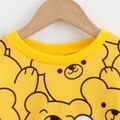 2pcs Kid Boy Cute Bear Print Sweatshirt and Elasticized Pants Set Yellow image 3