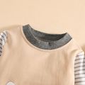 3pcs Baby Boy Polar Bear Pattern Splicing Striped Long-sleeve Top and Solid Corduroy Trousers Set Apricot