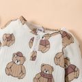 100% Cotton Baby Boy/Girl All Over Cartoon Bear Print White Crepe Long-sleeve Jumpsuit White