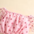 2pcs Baby Girl All Over Pink Polka Dots Off Shoulder Mesh Short-sleeve Crop Top and Skirt Set Pink