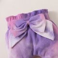 3pcs Baby Tie Dye Cotton Ribbed Long-sleeve Romper and Bowknot Trousers Set Light Purple