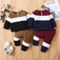2pcs Baby Color Block Long-sleeve Sweatshirt and Trousers Set Red image 3