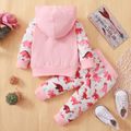 2pcs Baby Letter and Dinosaur Print Pink Long-sleeve Hoodie and Trousers Set Light Pink