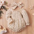 2pcs Baby All Over Floral Print Apricot Off Shoulder Long-sleeve Shirred Romper Set Apricot